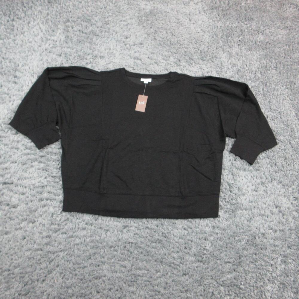 J. Jill Sweatshirt Womens Petite XL Black Pullover Puff 3/4 Sleeve Relaxed NWT